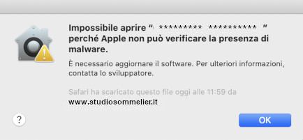 Messaggio di controllo malware di macOS